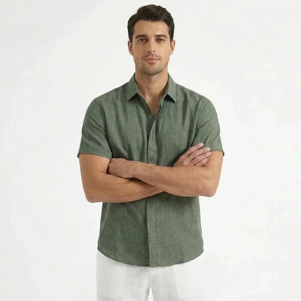 Men's Cotton-Linen Short Sleeve Shirt