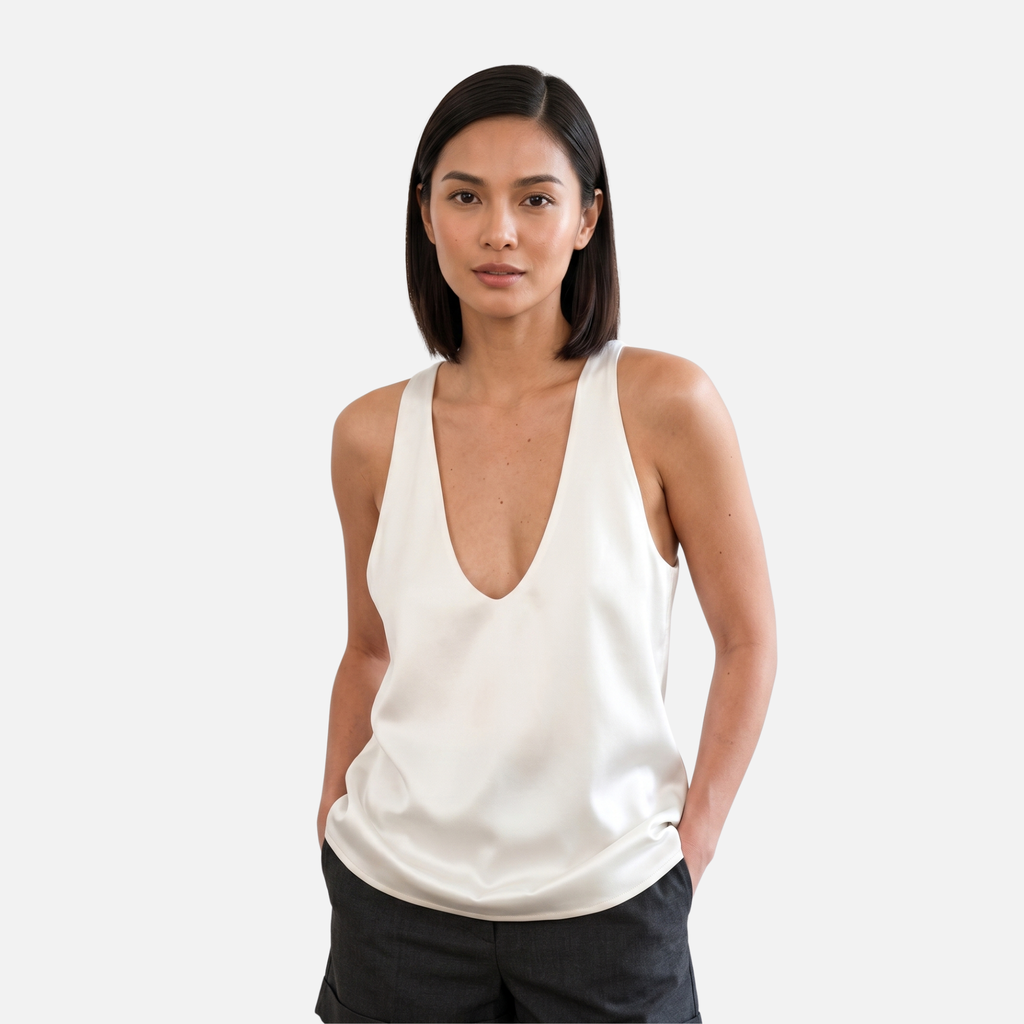 Women's Deep V-Neck Satin Tank Top