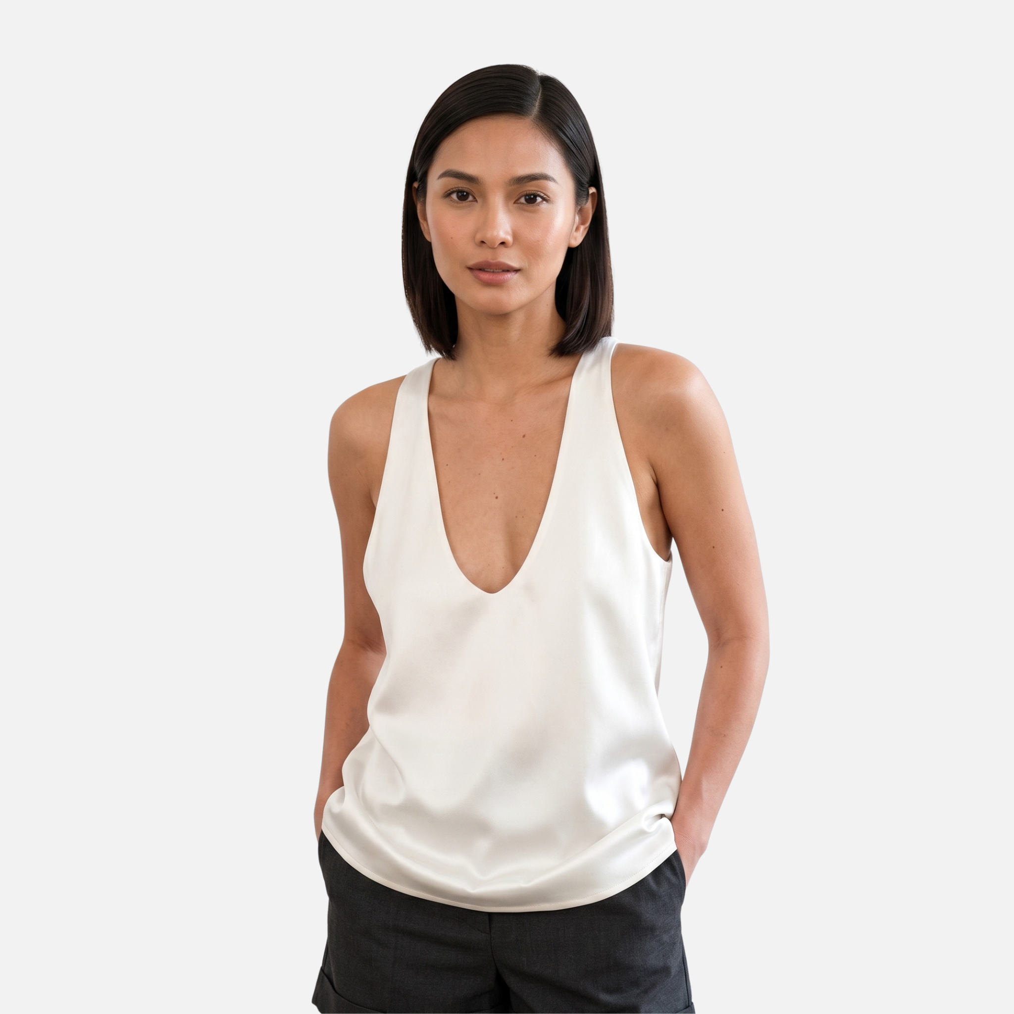 Women's Deep V-Neck Satin Tank Top
