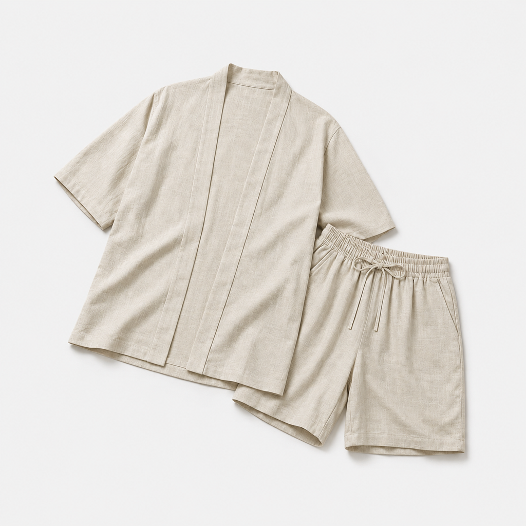 Women's Linen Cardigan and Shorts Two Piece Set