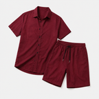 Men's Linen Buttoned Short Sleeve Shirt and Shorts Two Piece Set