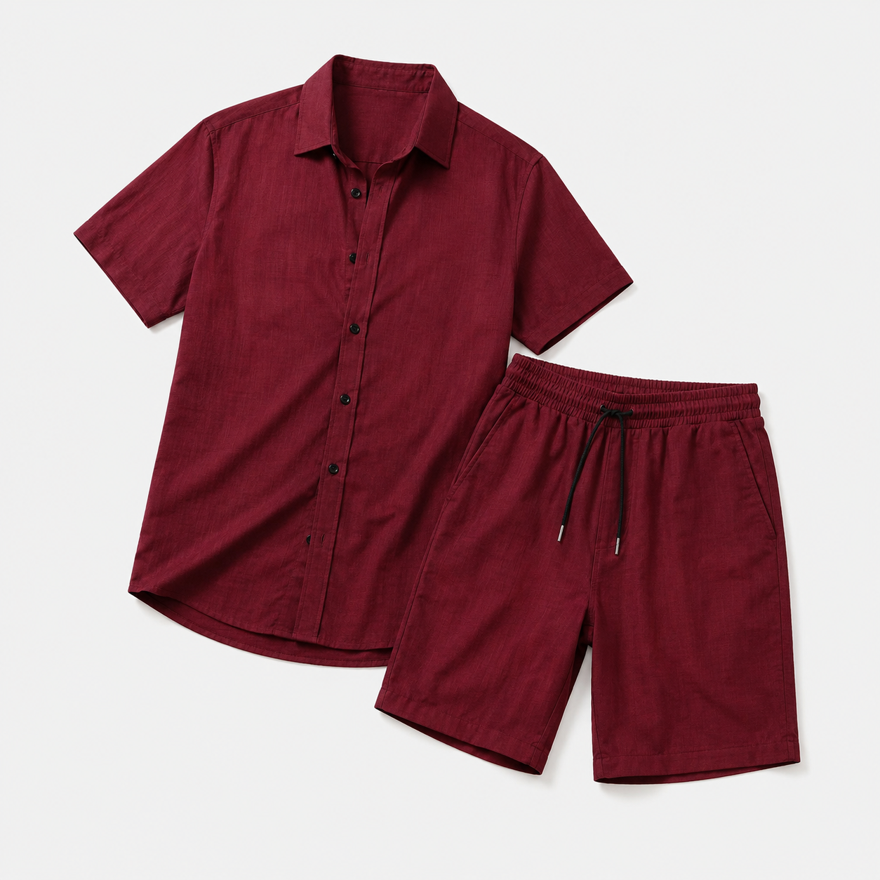 Men's Linen Buttoned Short Sleeve Shirt and Shorts Two Piece Set