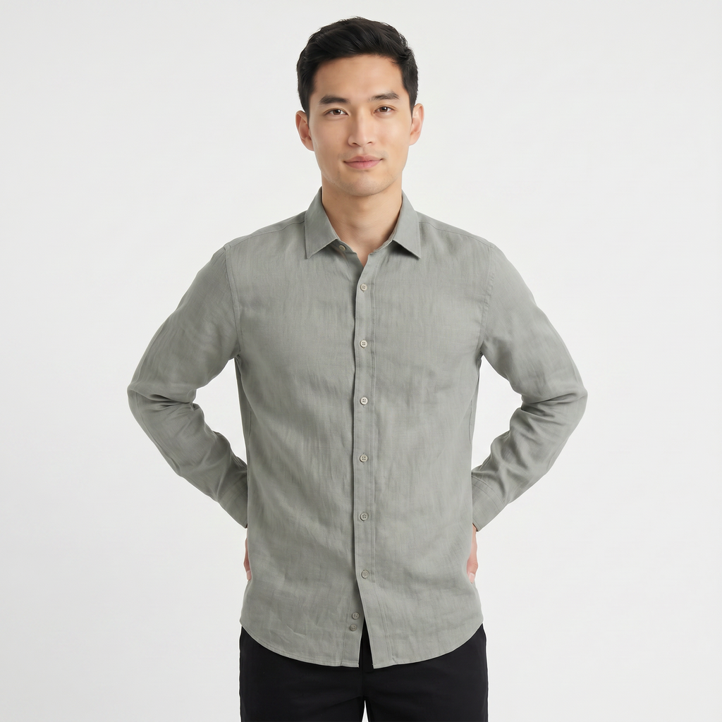Men's Long Sleeve Linen Button Down Shirt