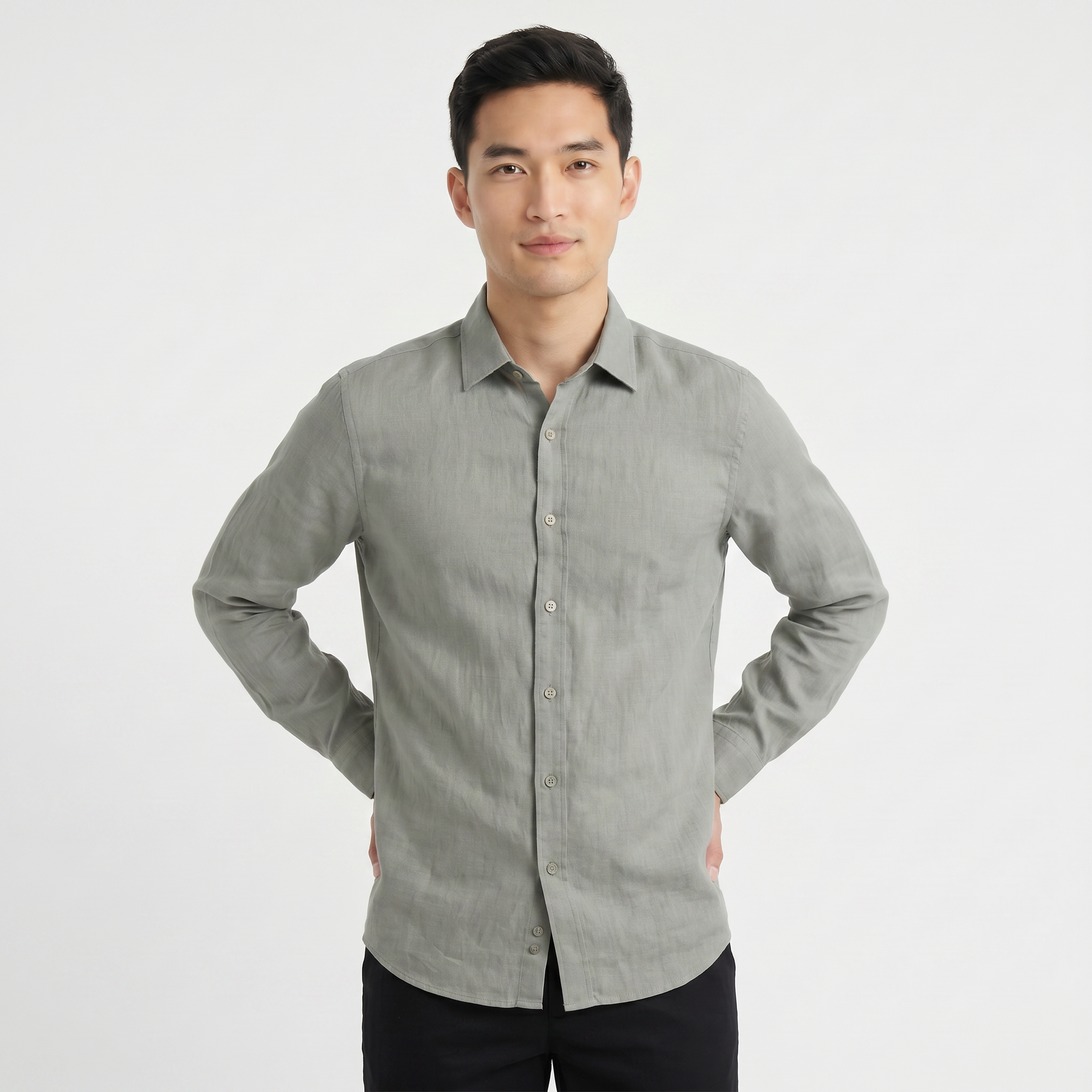 Men's Long Sleeve Linen Button Down Shirt