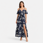 Women's Floral Off Shoulder Wrap Maxi Dress with Split