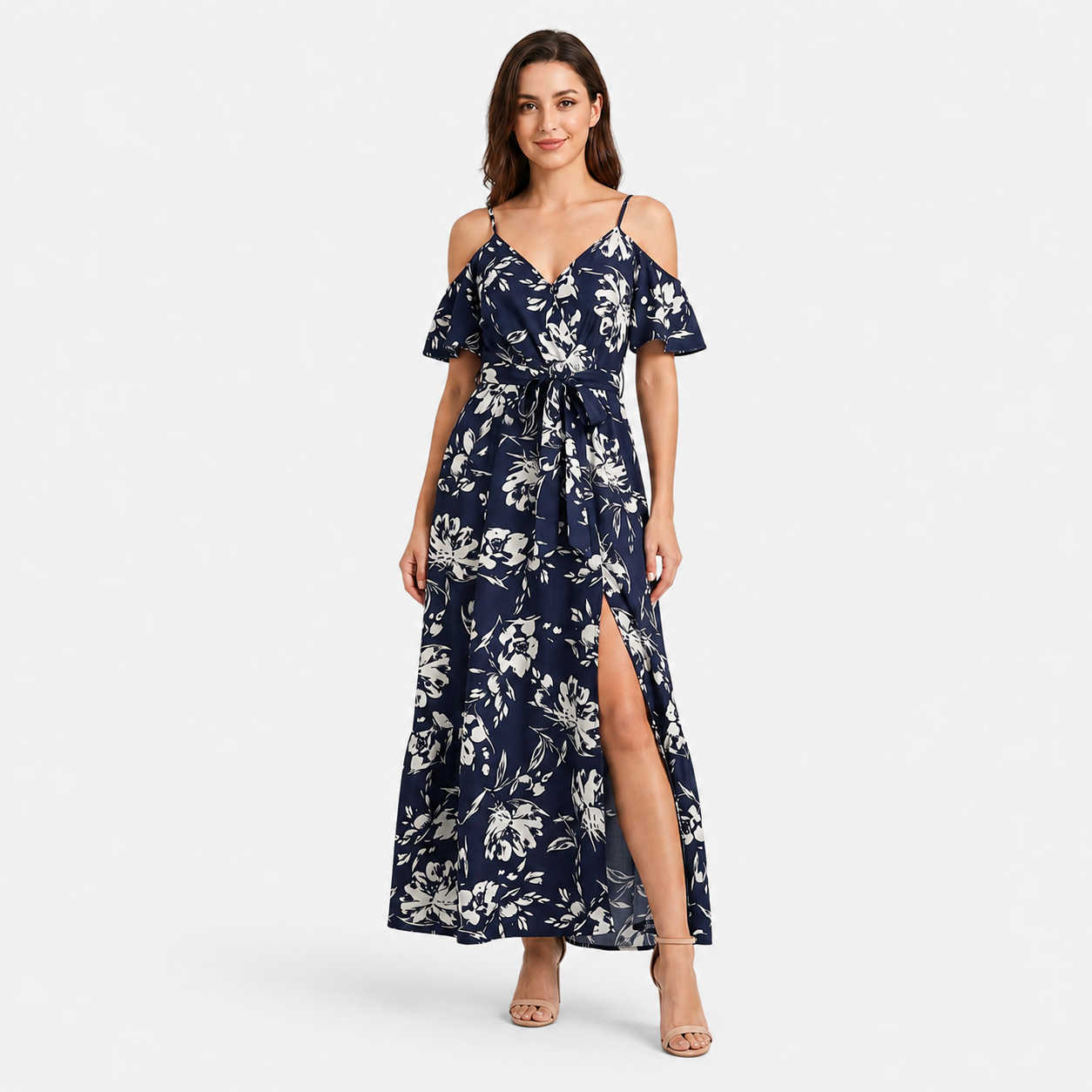 Women's Floral Off Shoulder Wrap Maxi Dress with Split