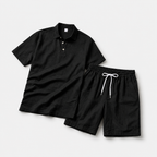 Men's Linen Short Sleeve Polo Shirt and Shorts Set
