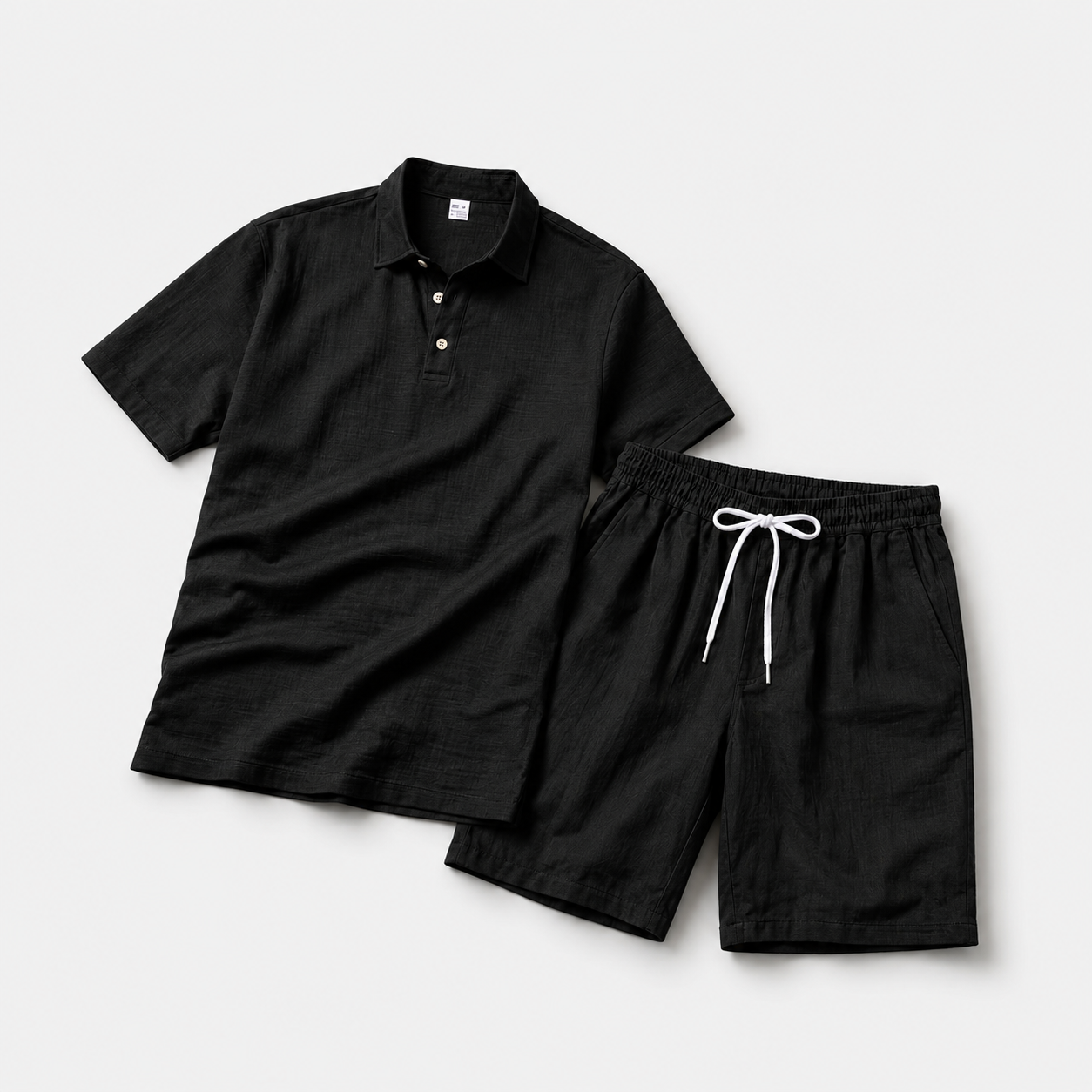 Men's Linen Short Sleeve Polo Shirt and Shorts Set