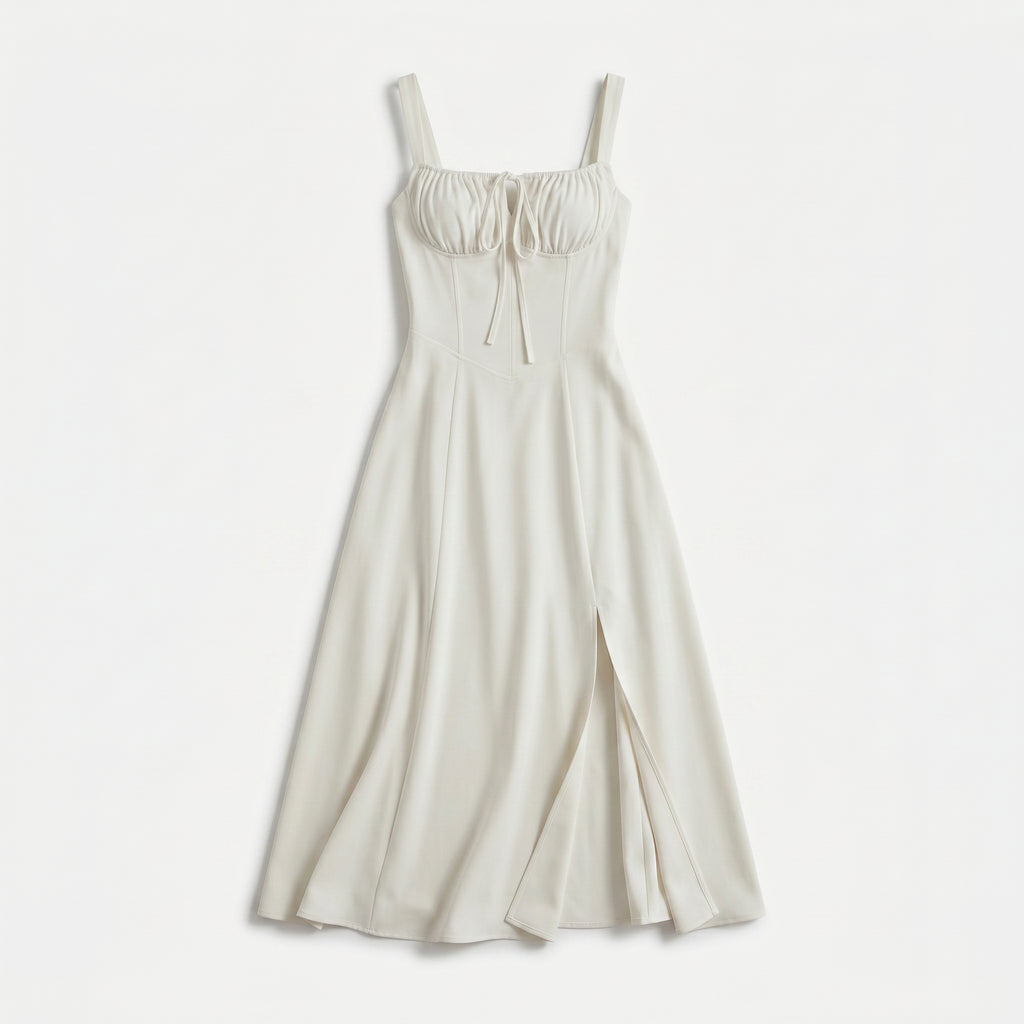 Women's Corset Tie Front Midi Dress with Split