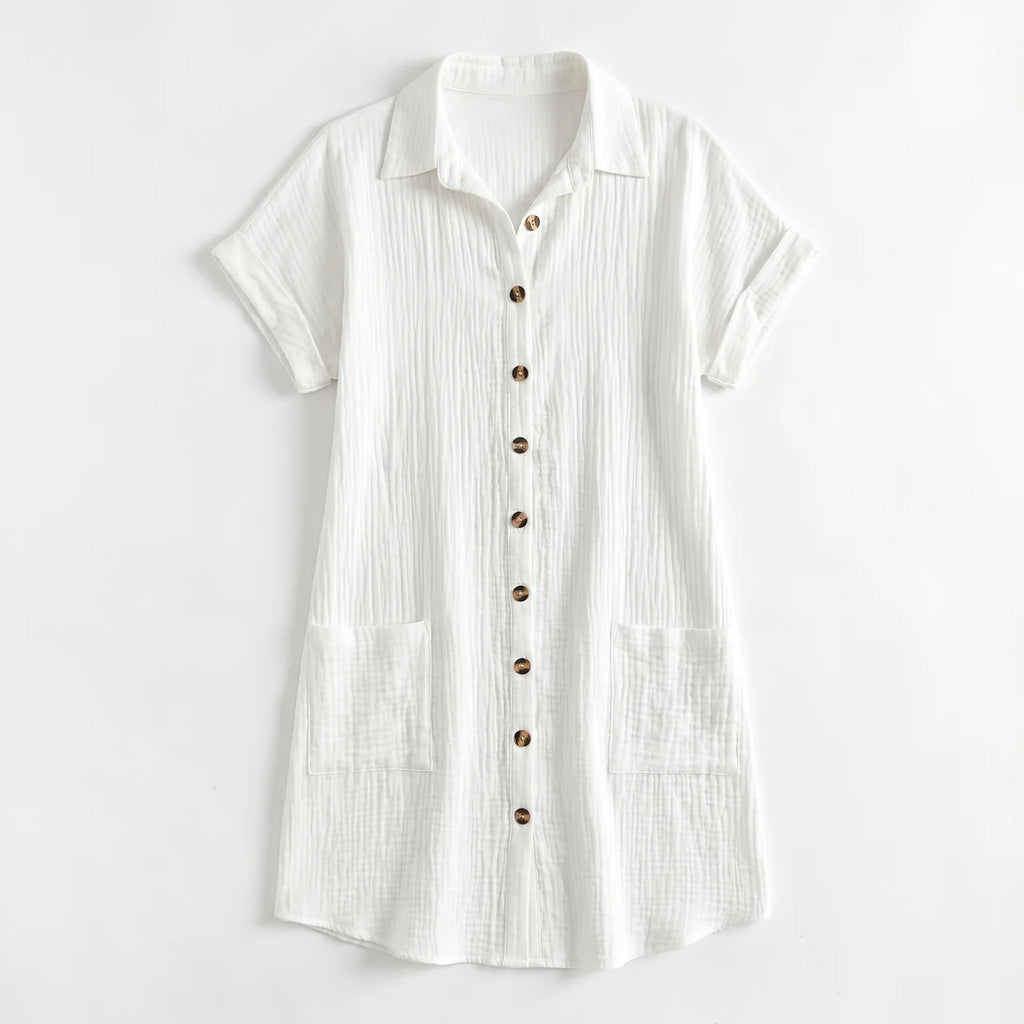 Women's Cotton Gauze Button Down Shirt Midi Dress