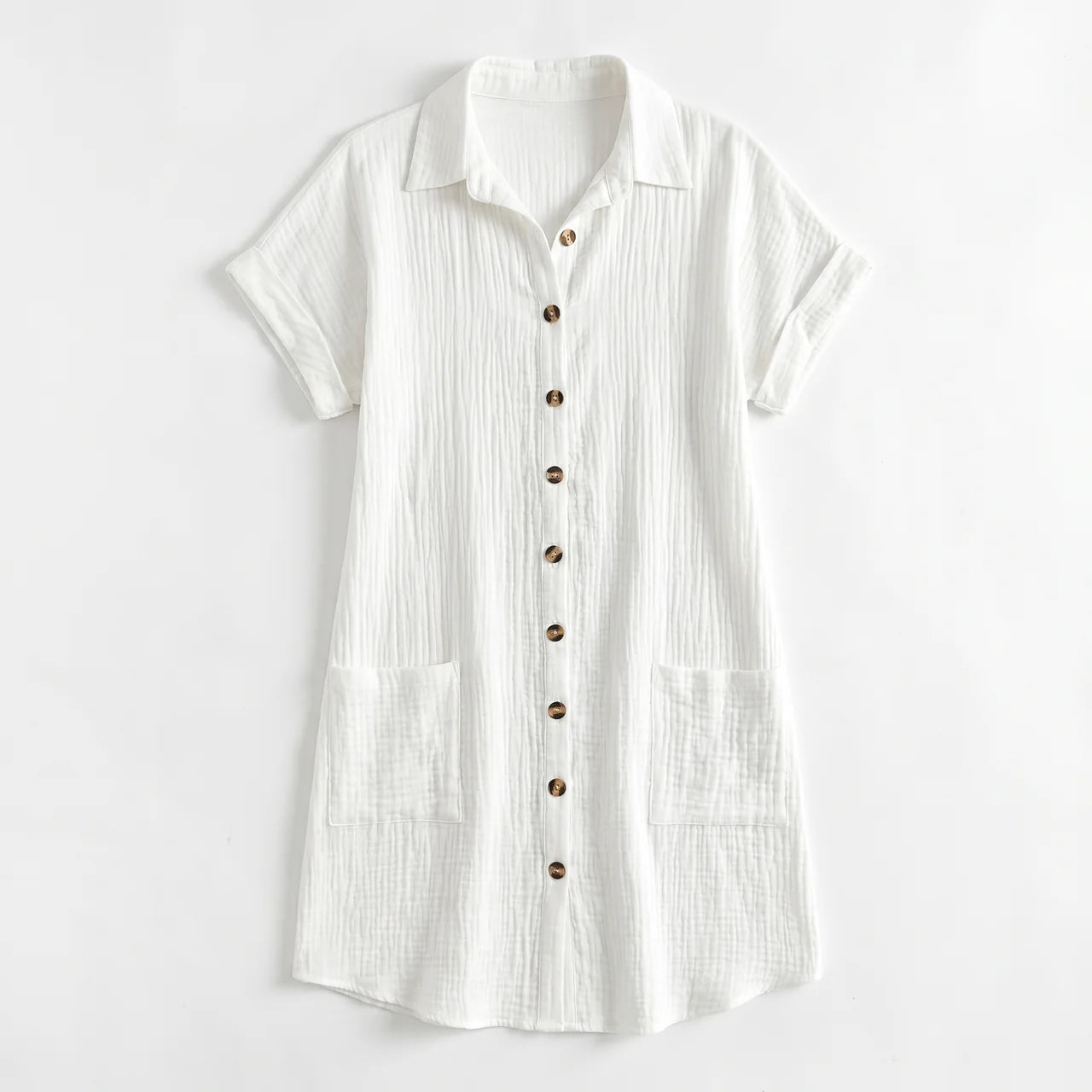 Women's Cotton Gauze Button Down Shirt Midi Dress