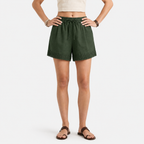 Women's Linen Lace Trim Drawstring Elastic Waist Shorts