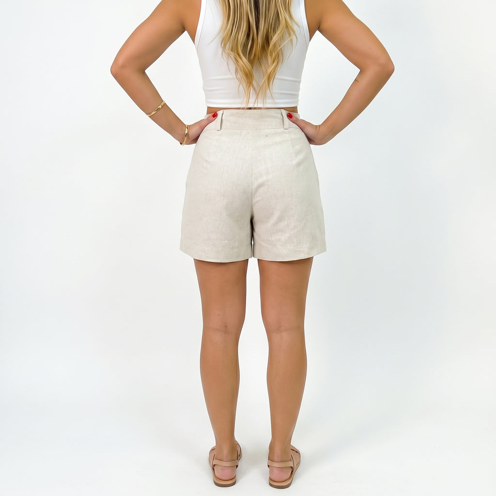 Women's High Waist Linen Shorts
