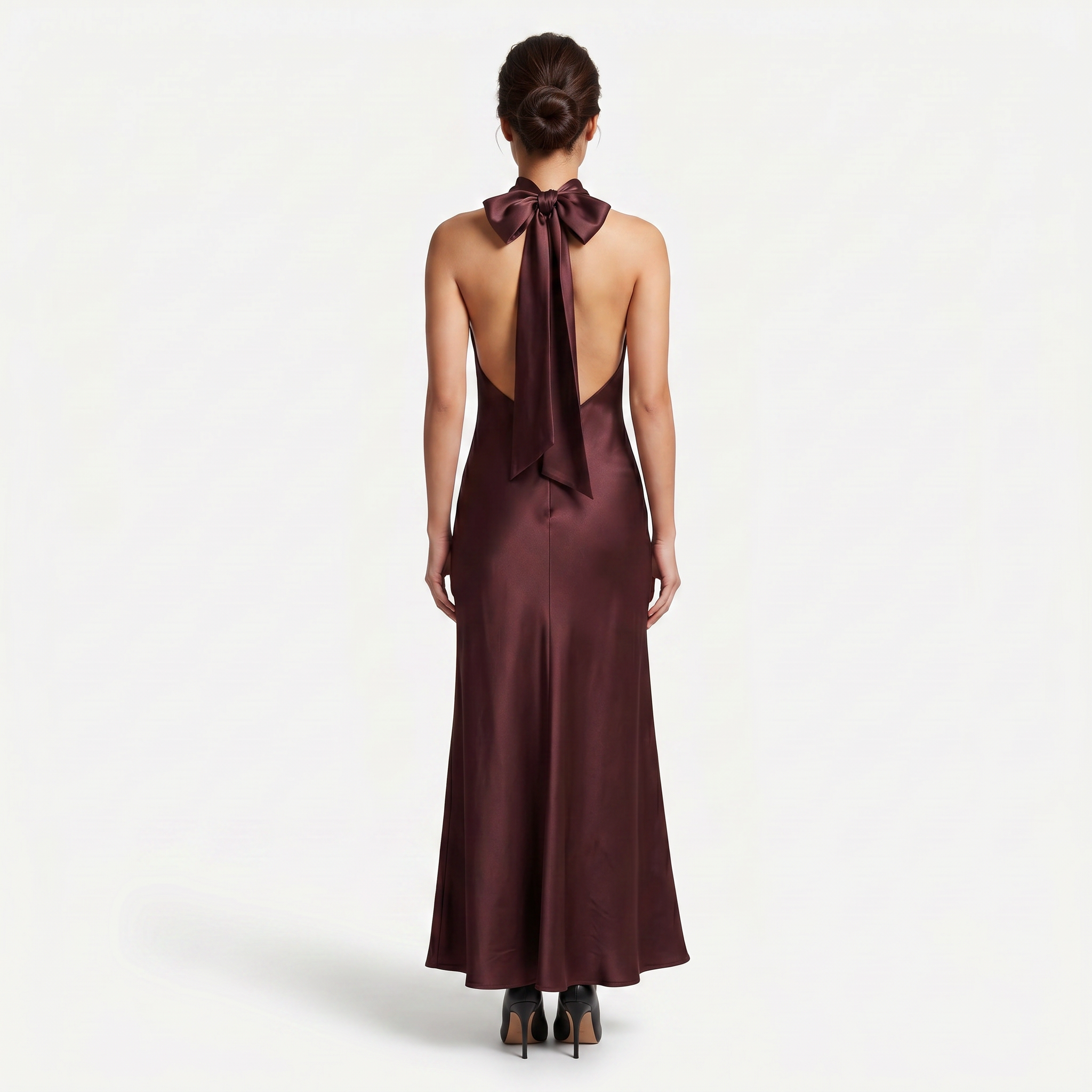 Women's Satin Halter Maxi Dress - Open Back Cowl Neck Formal Evening Gown