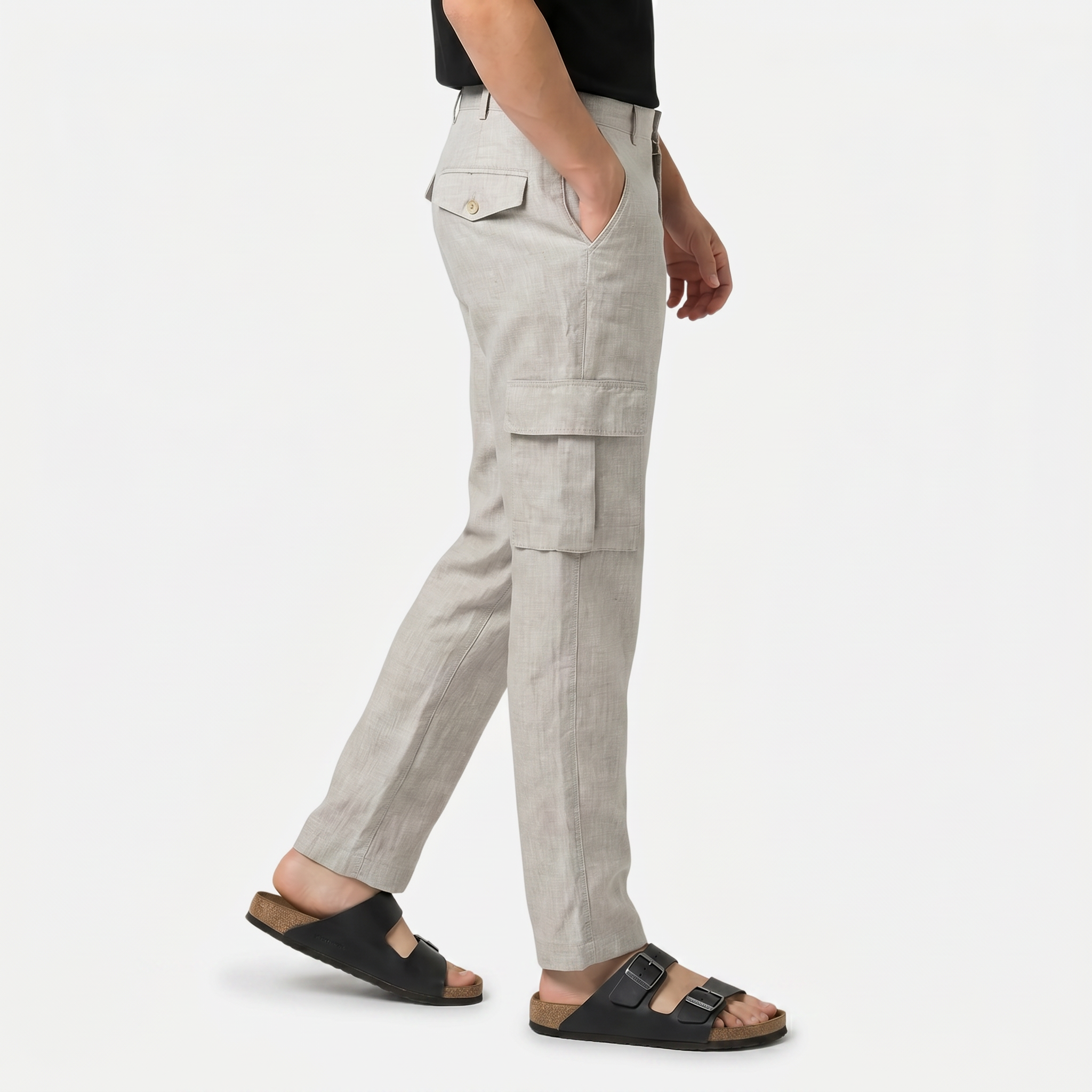 Men's Linen Cargo Trousers Relaxed Fit