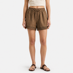 Women's Linen Lace Trim Drawstring Elastic Waist Shorts