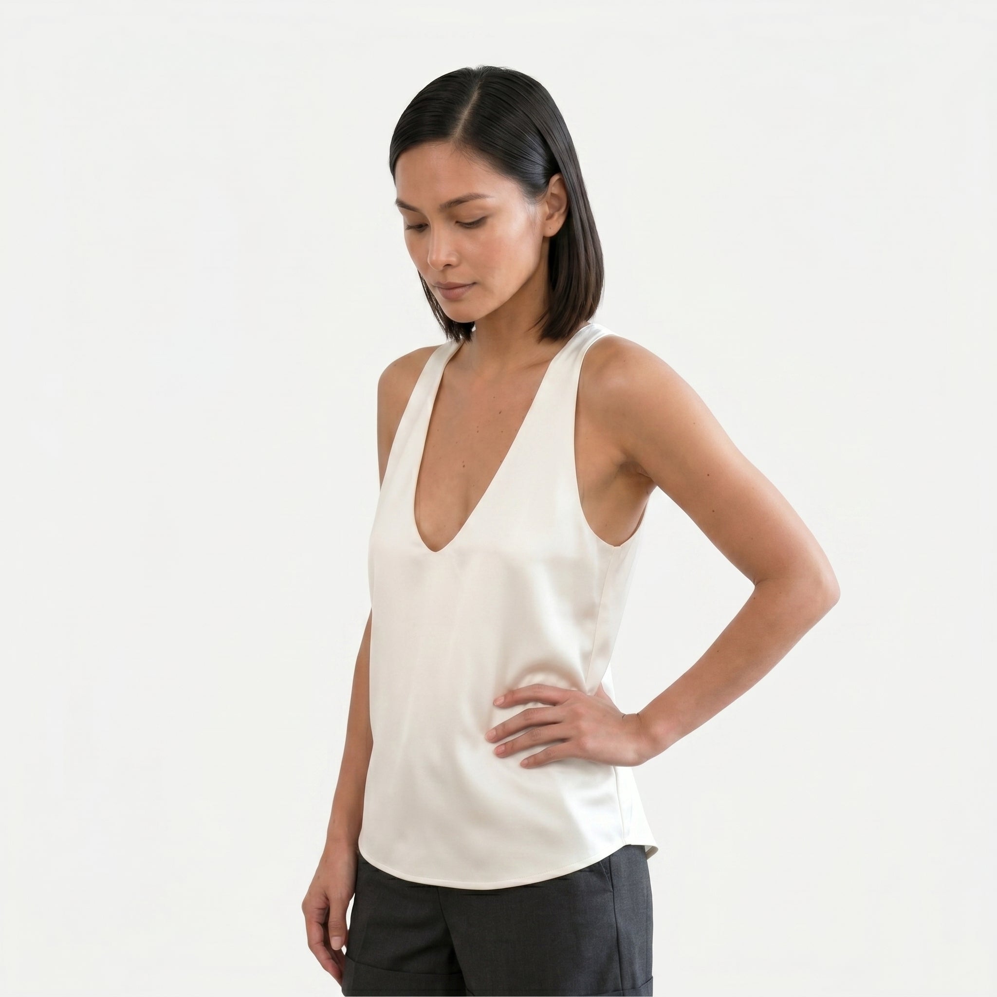 Women's Deep V-Neck Satin Tank Top