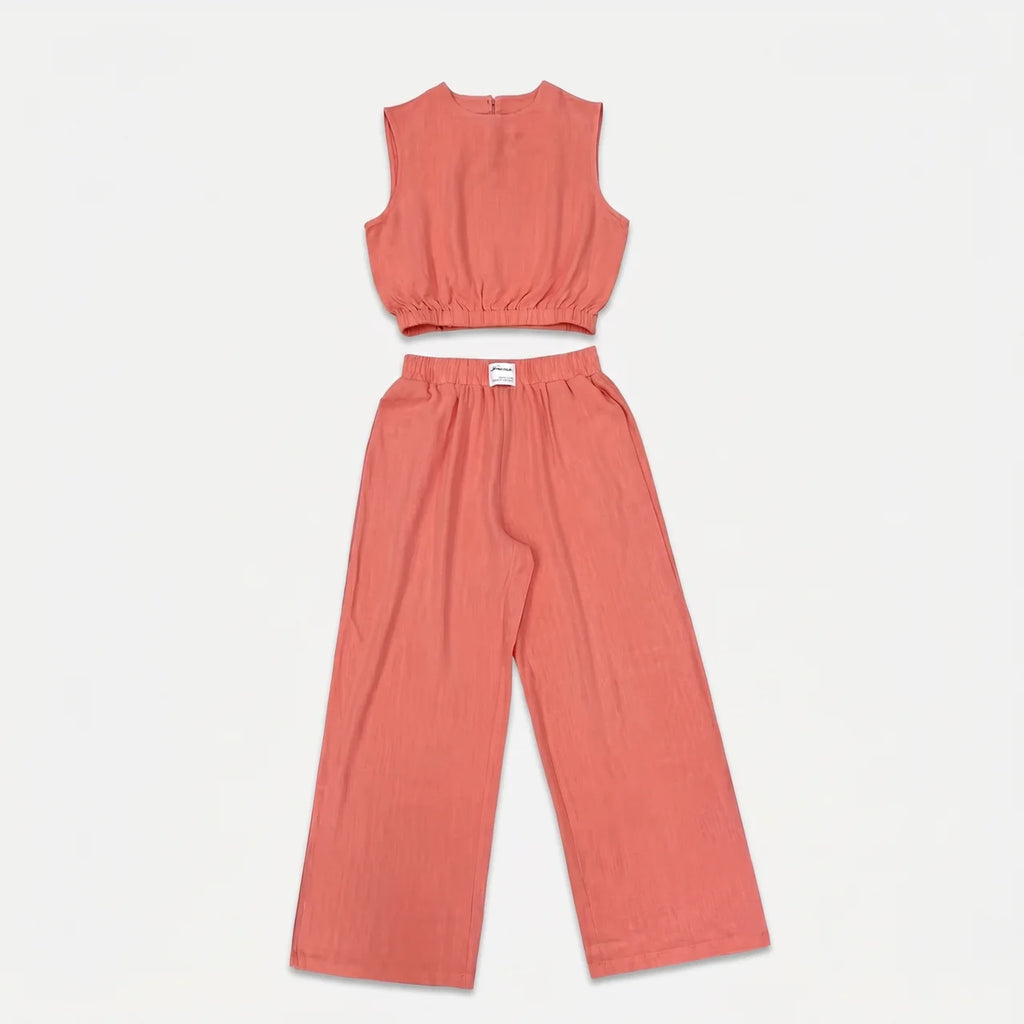 Women's Linen Sleeveless Top and Wide Leg Trousers Two Piece Set