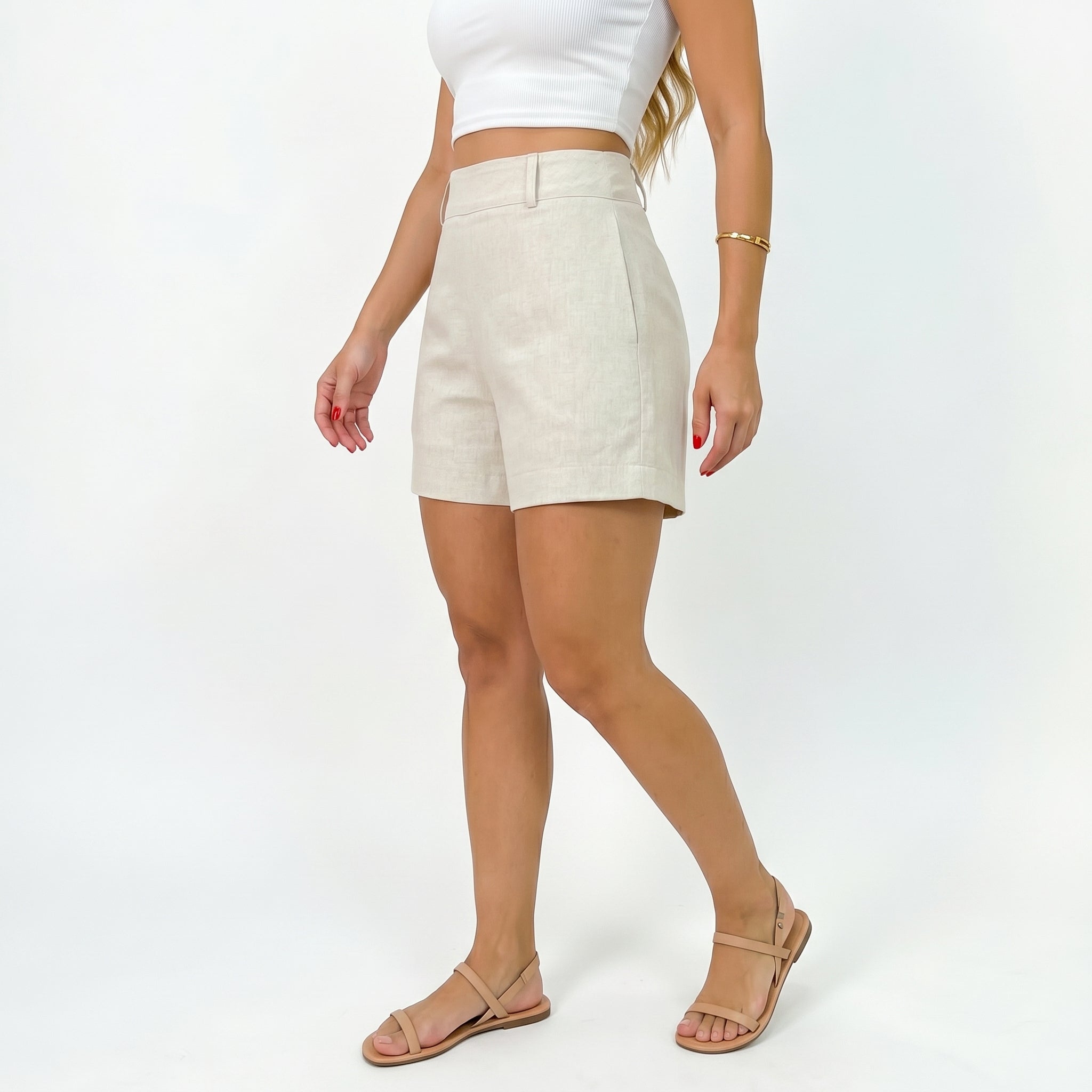 Women's High Waist Linen Shorts