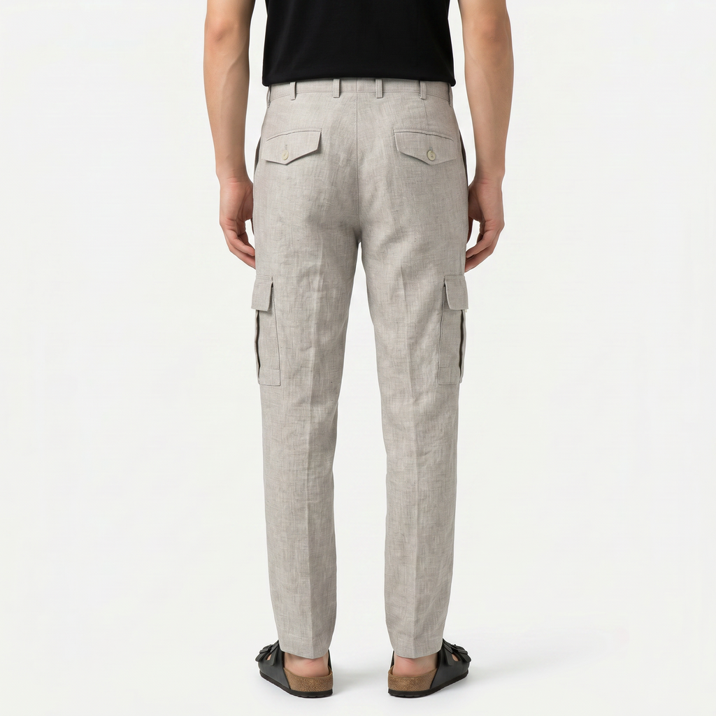 Men's Linen Cargo Trousers Relaxed Fit