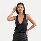Women's Deep V-Neck Satin Tank Top