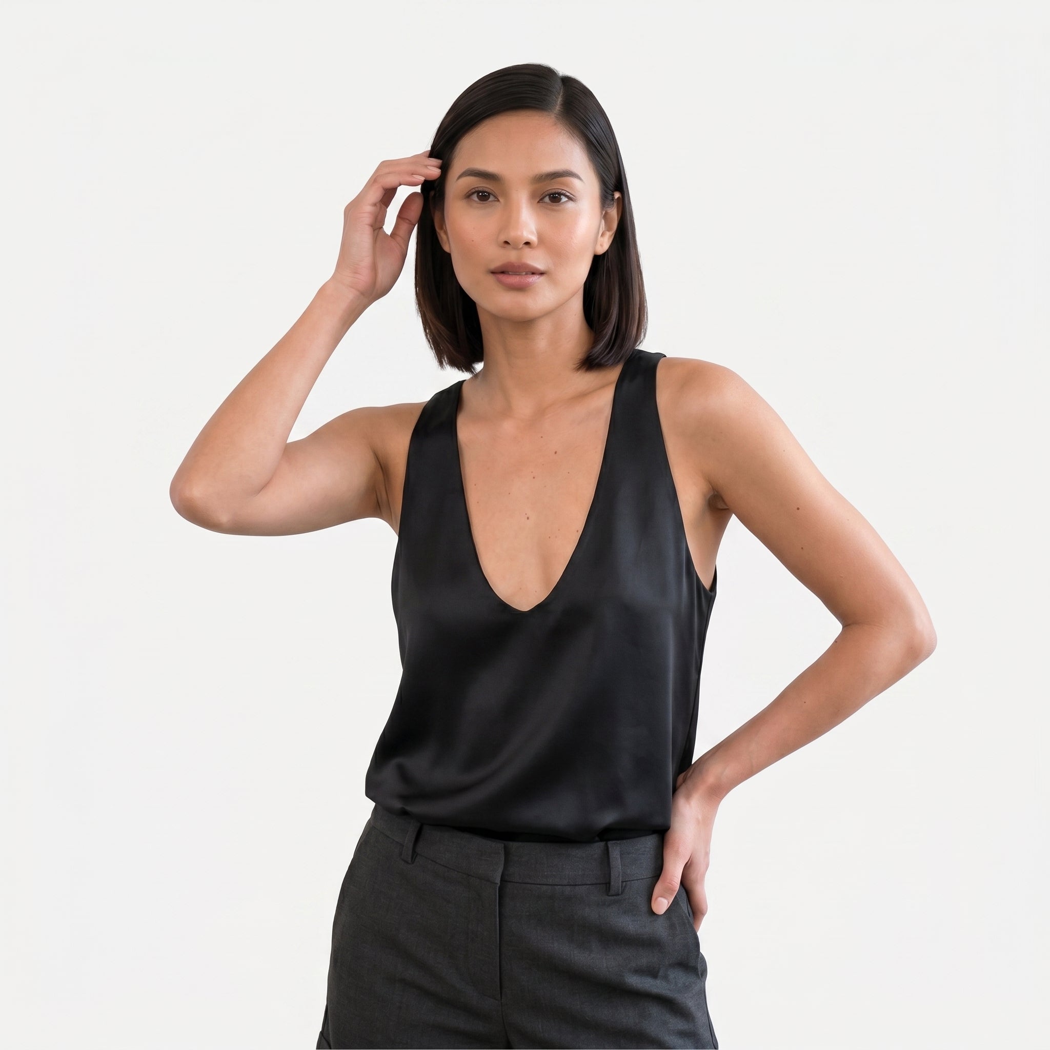 Women's Deep V-Neck Satin Tank Top