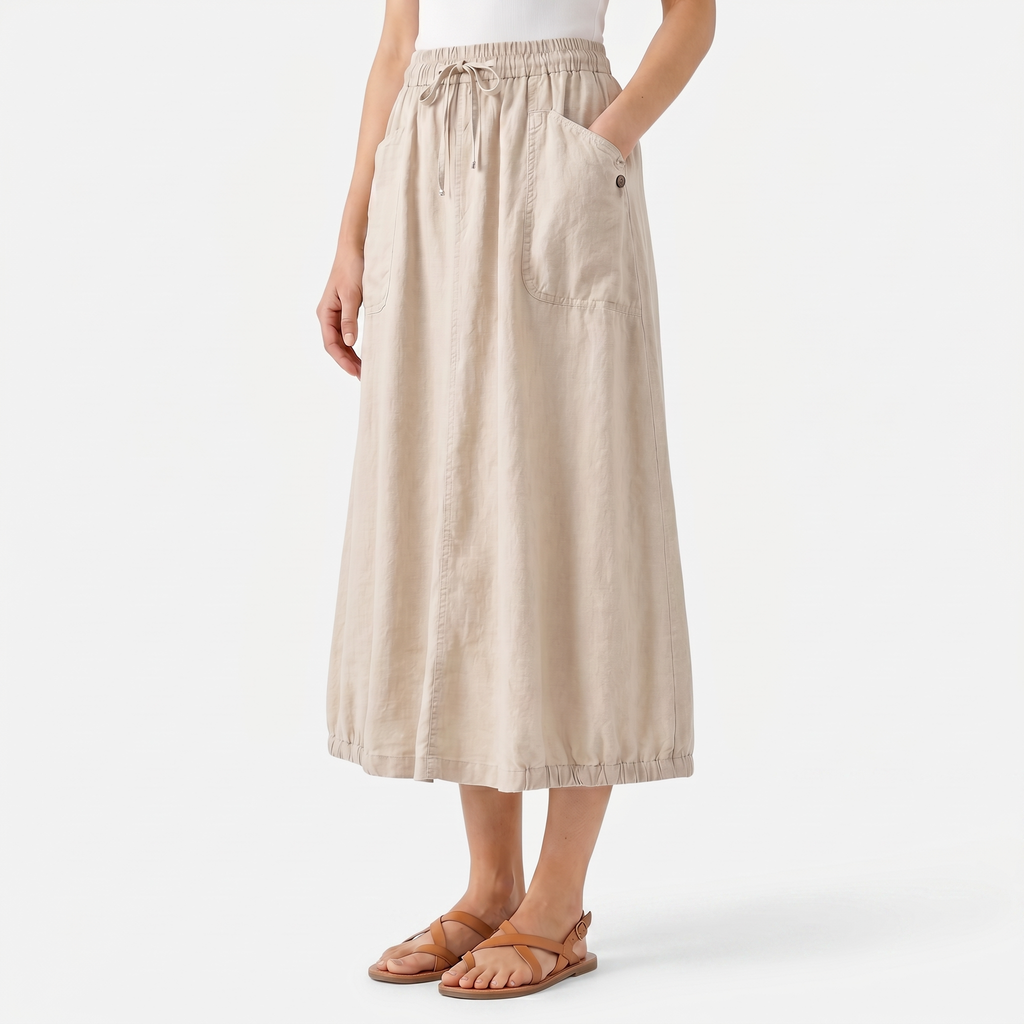 Women's Linen Midi Skirt with Pockets