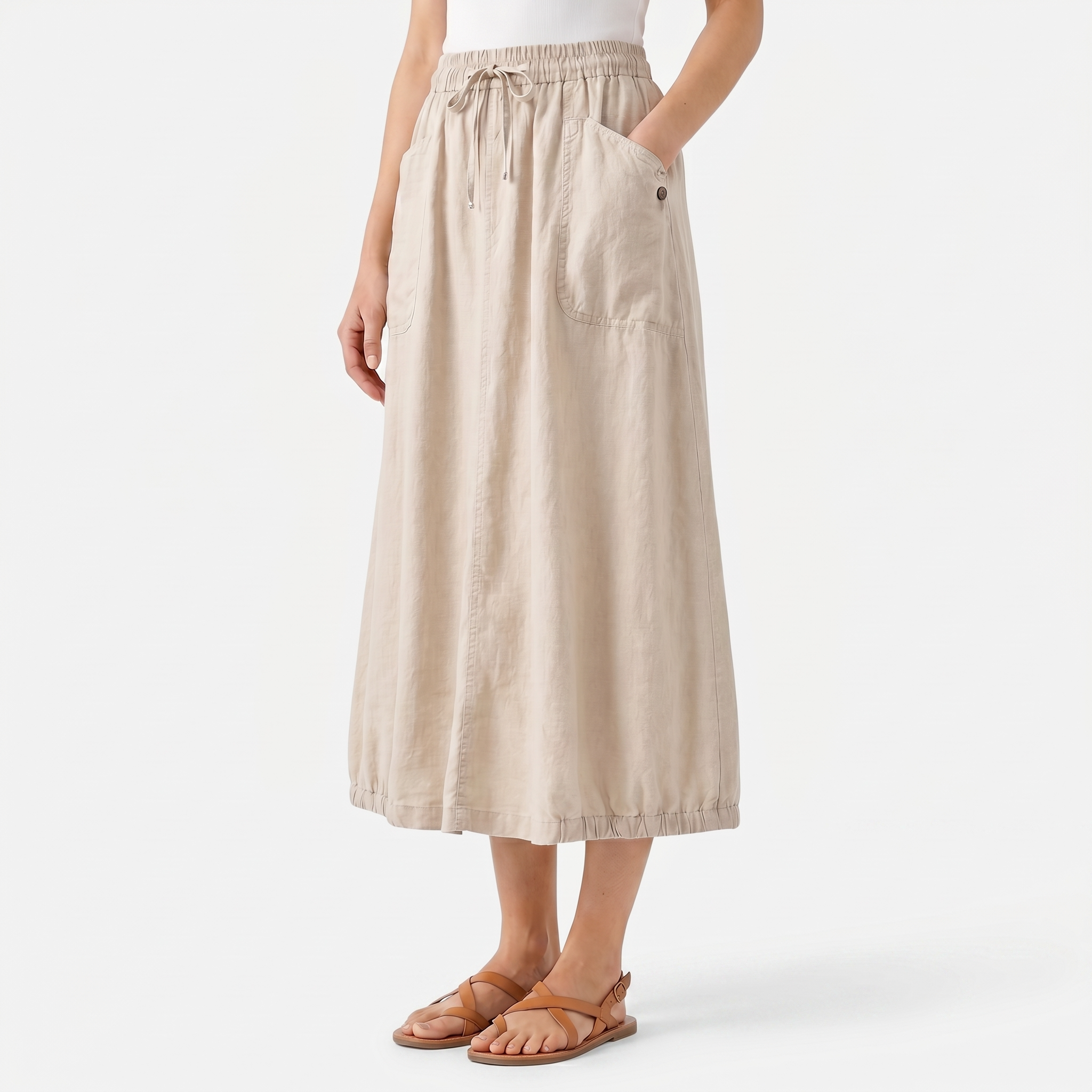 Women's Linen Midi Skirt with Pockets