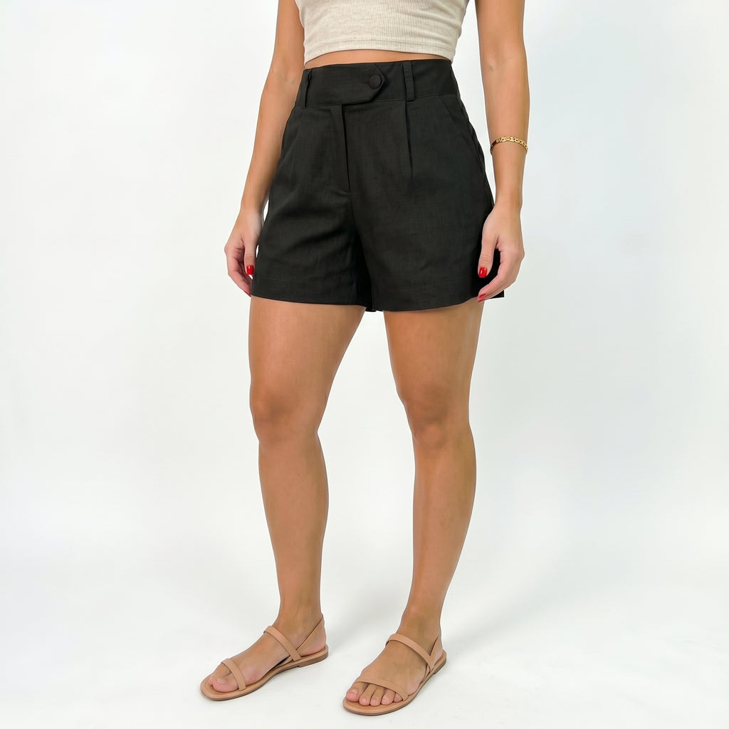 Women's High Waist Linen Shorts