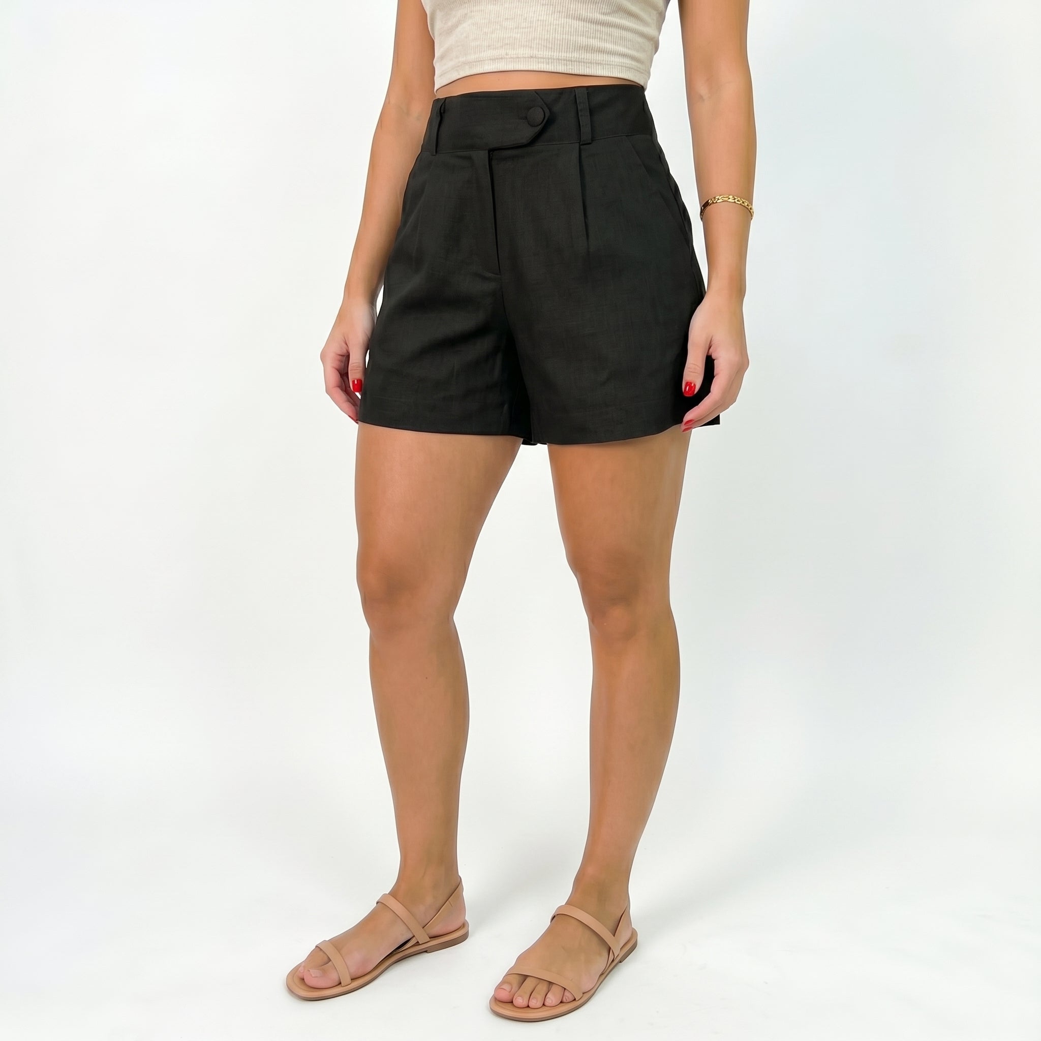 Women's High Waist Linen Shorts