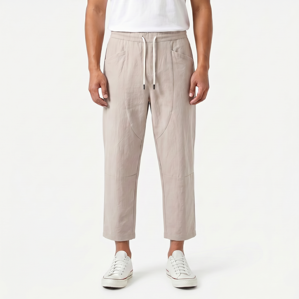 Men's Cotton Linen Drawstring Cropped Trousers