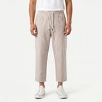 Men's Cotton Linen Drawstring Cropped Trousers