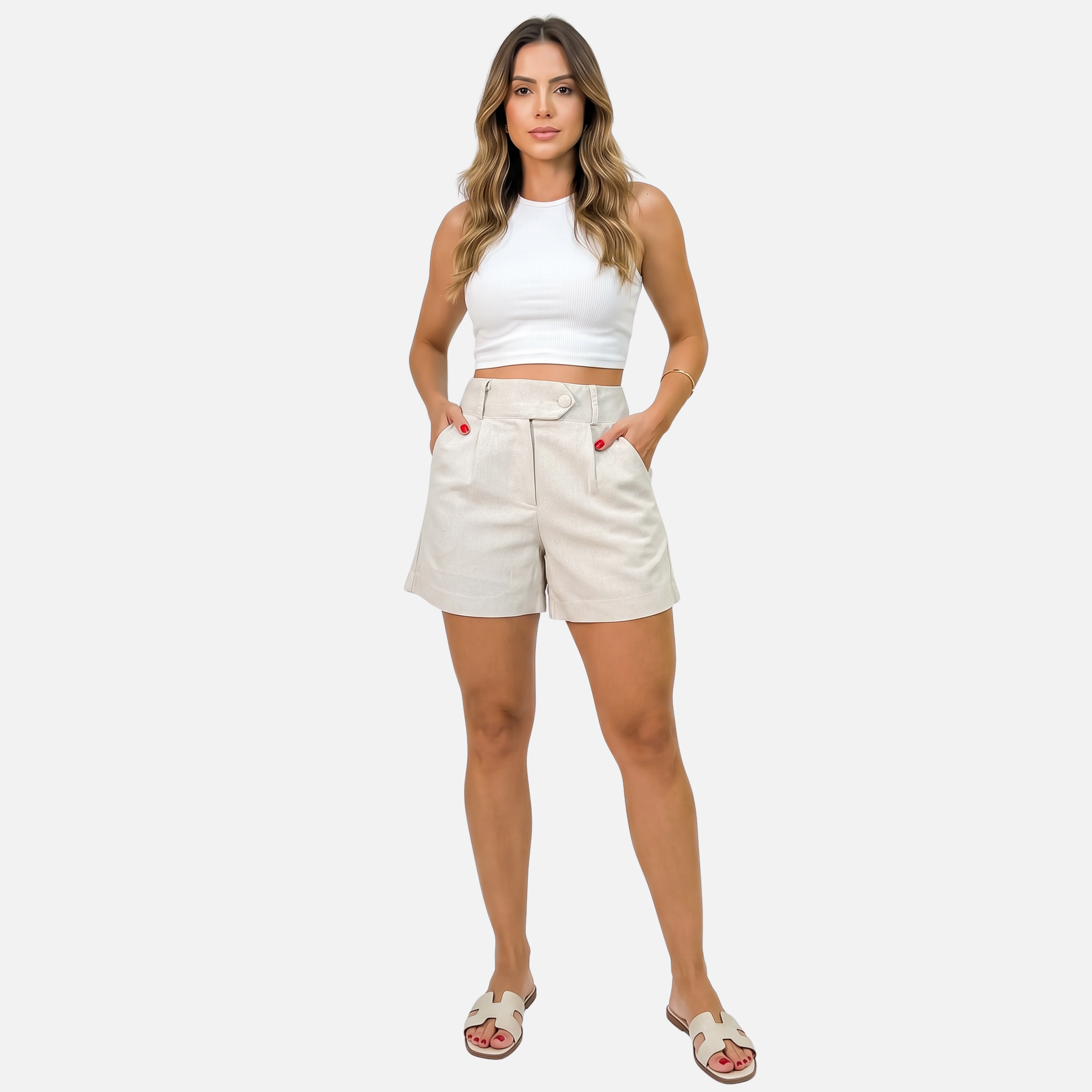 Women's High Waist Linen Shorts