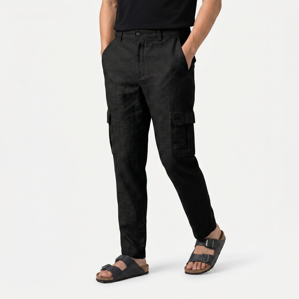 Men's Linen Cargo Trousers Relaxed Fit