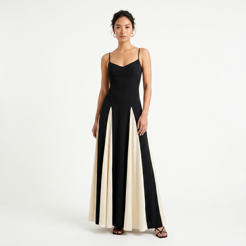 Women's Spaghetti Strap Contrast Colour Maxi Dress