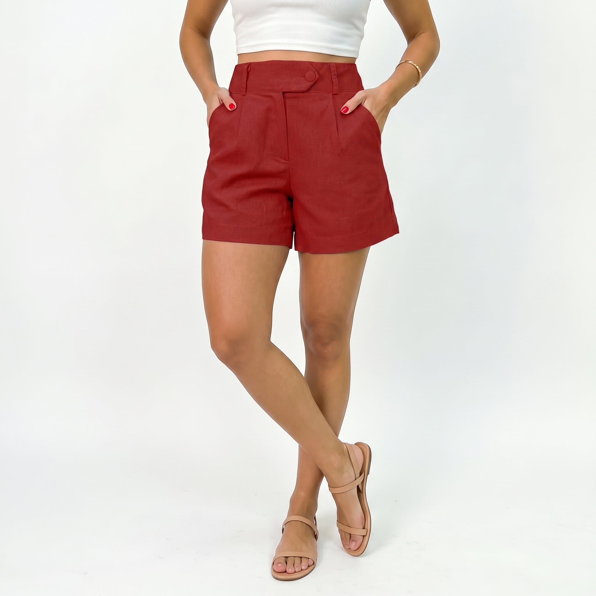 Women's High Waist Linen Shorts