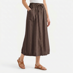 Women's Linen Midi Skirt with Pockets