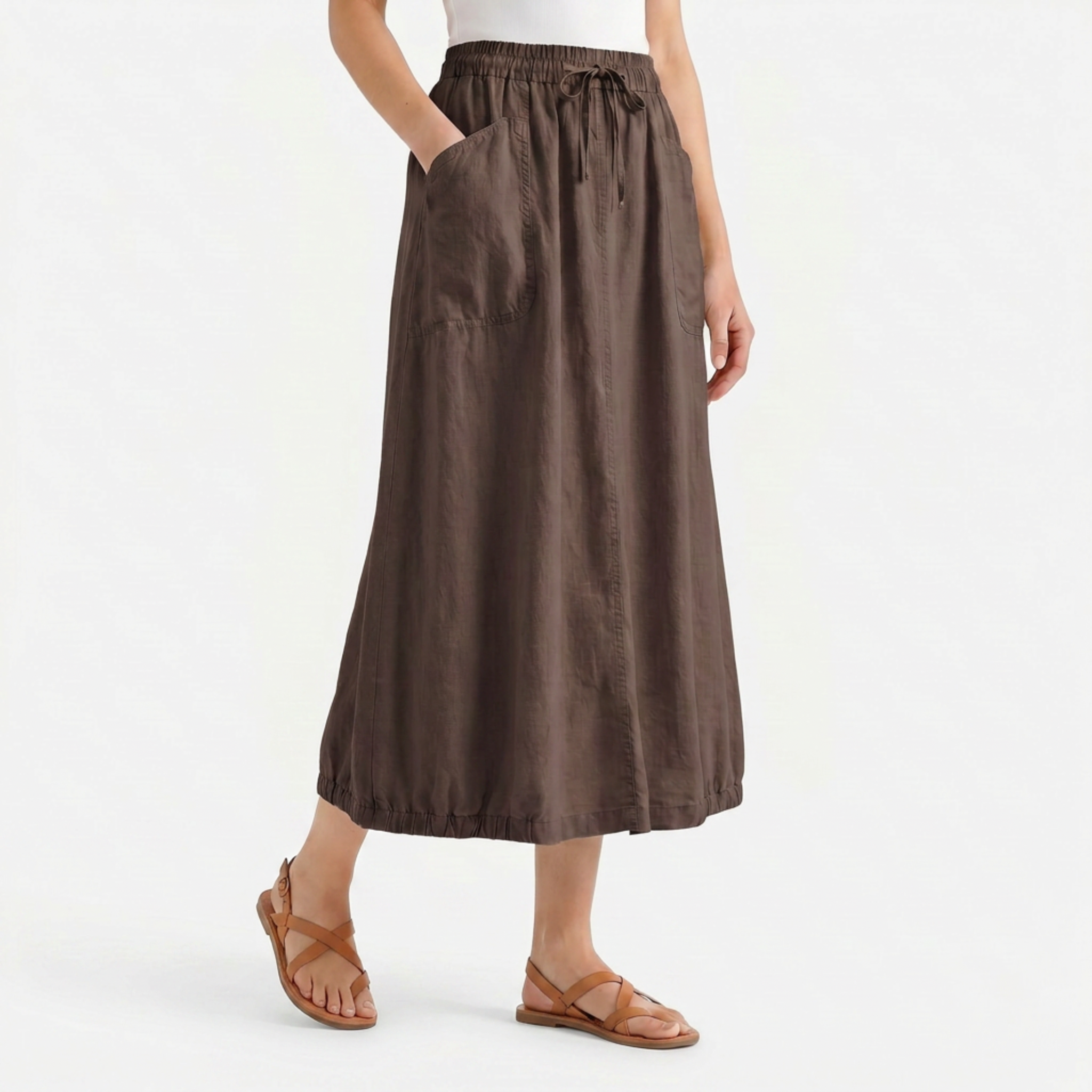 Women's Linen Midi Skirt with Pockets