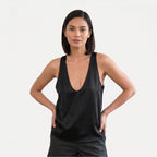Women's Deep V-Neck Satin Tank Top