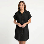 Women's Cotton Gauze Button Down Shirt Midi Dress