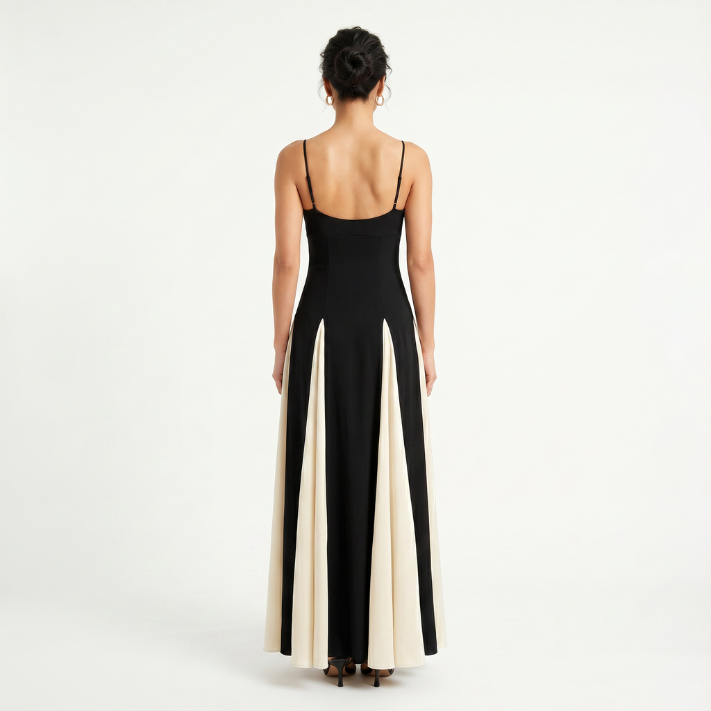 Women's Spaghetti Strap Contrast Colour Maxi Dress