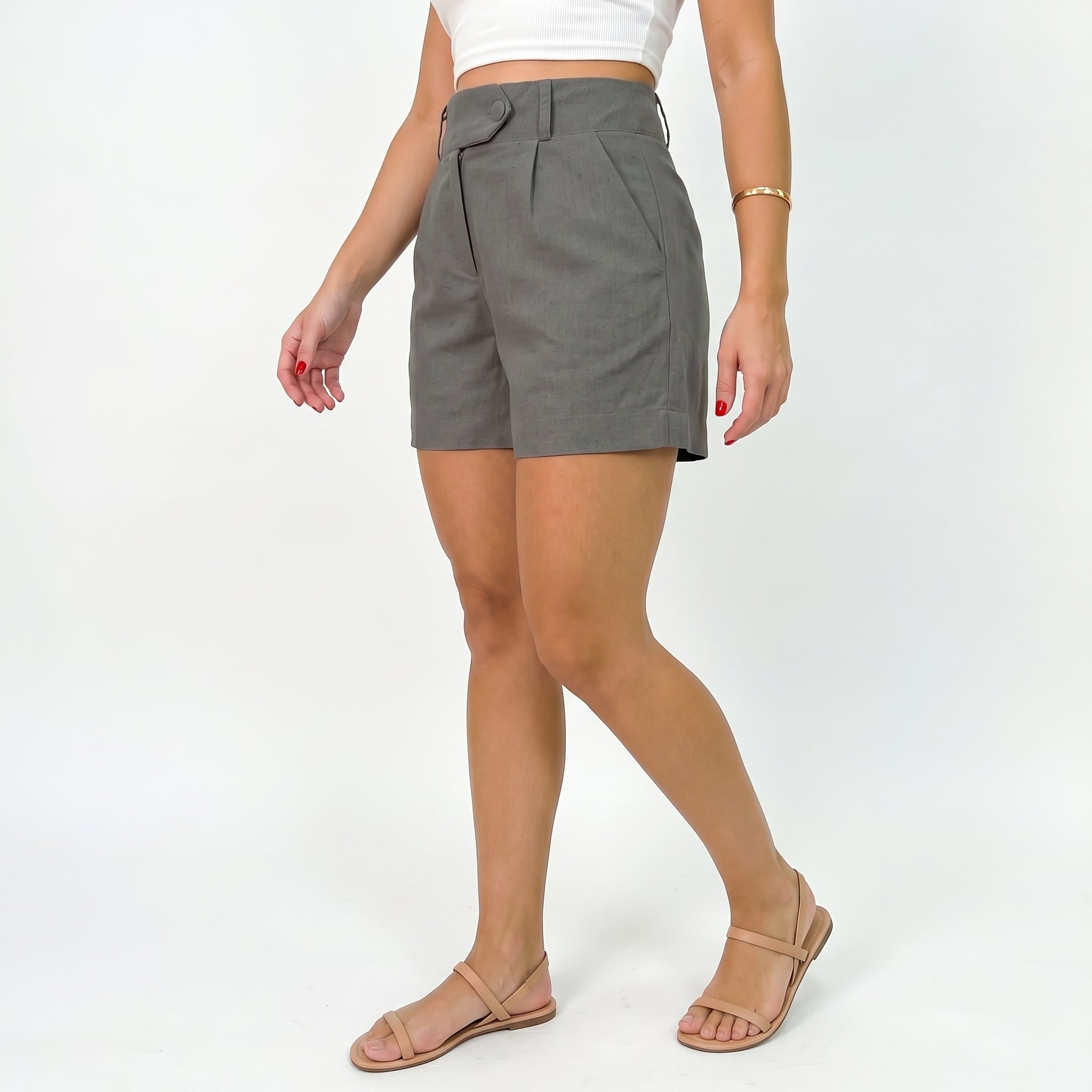 Women's High Waist Linen Shorts