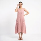 Women's Sleeveless A-Line Midi Dress with Pockets