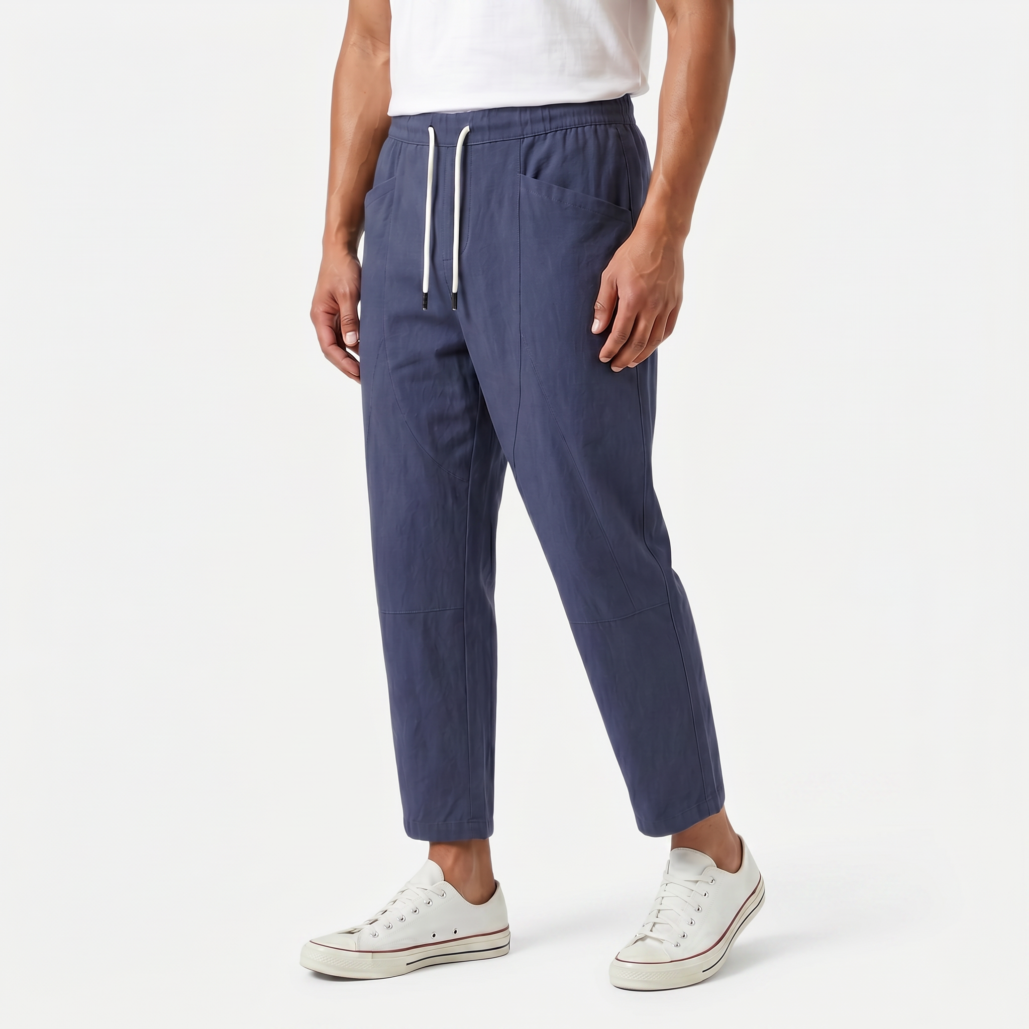 Men's Cotton Linen Drawstring Cropped Trousers