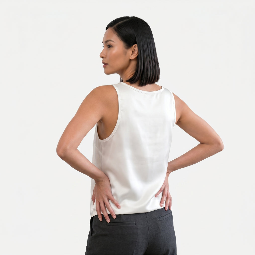 Women's Deep V-Neck Satin Tank Top