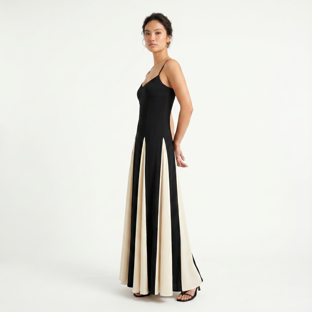 Women's Spaghetti Strap Contrast Colour Maxi Dress