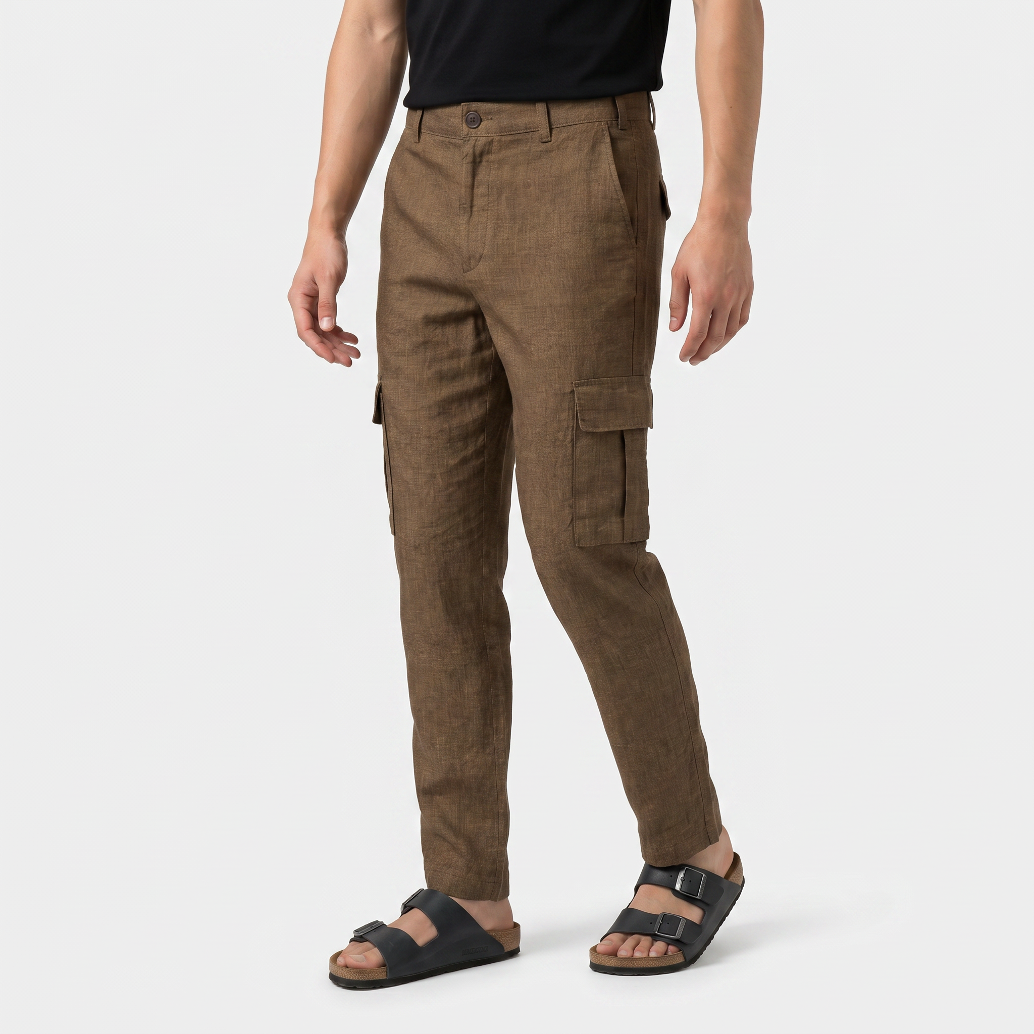Men's Linen Cargo Trousers Relaxed Fit