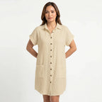 Women's Cotton Gauze Button Down Shirt Midi Dress