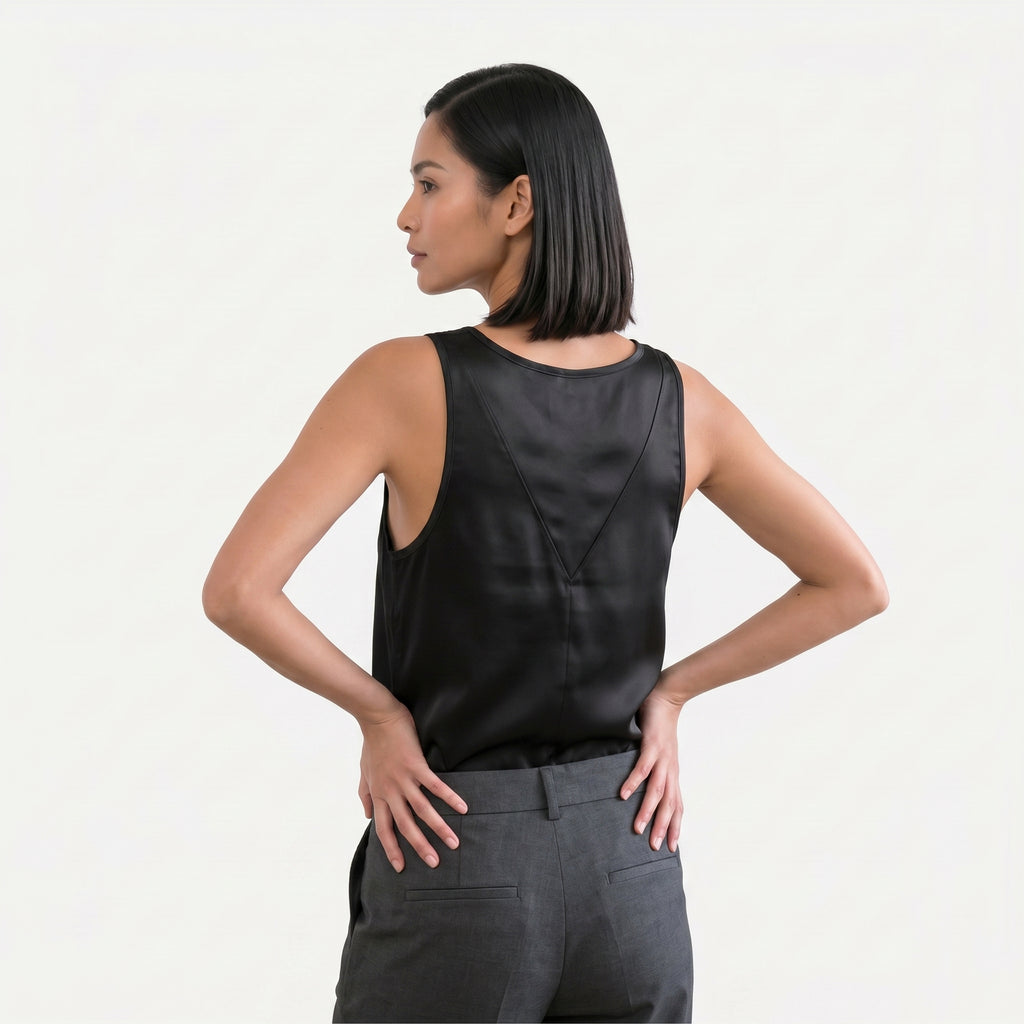 Women's Deep V-Neck Satin Tank Top