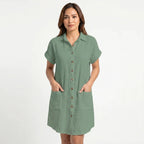 Women's Cotton Gauze Button Down Shirt Midi Dress